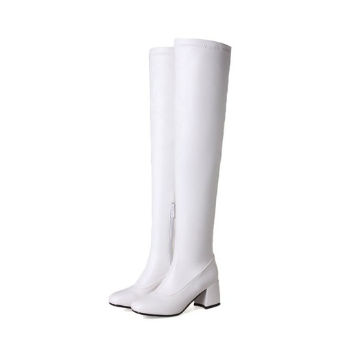 Botas para mujer sobre la rodilla muslo alto elásticas punta redonda superior tacón grueso de bloque - Imagen 2 de 14
