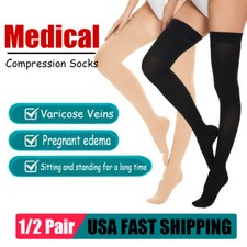 Thigh High Medical Compression Stockings for Women Men 20-30 mmHg Firm Graduated