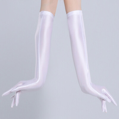 Women's Satin Shiny Wet Look Bridal Prom Wedding Party Costume Long Opera Gloves