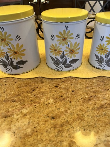 Beautiful/Mid century/ Metal Canister Set/4/Daisies/