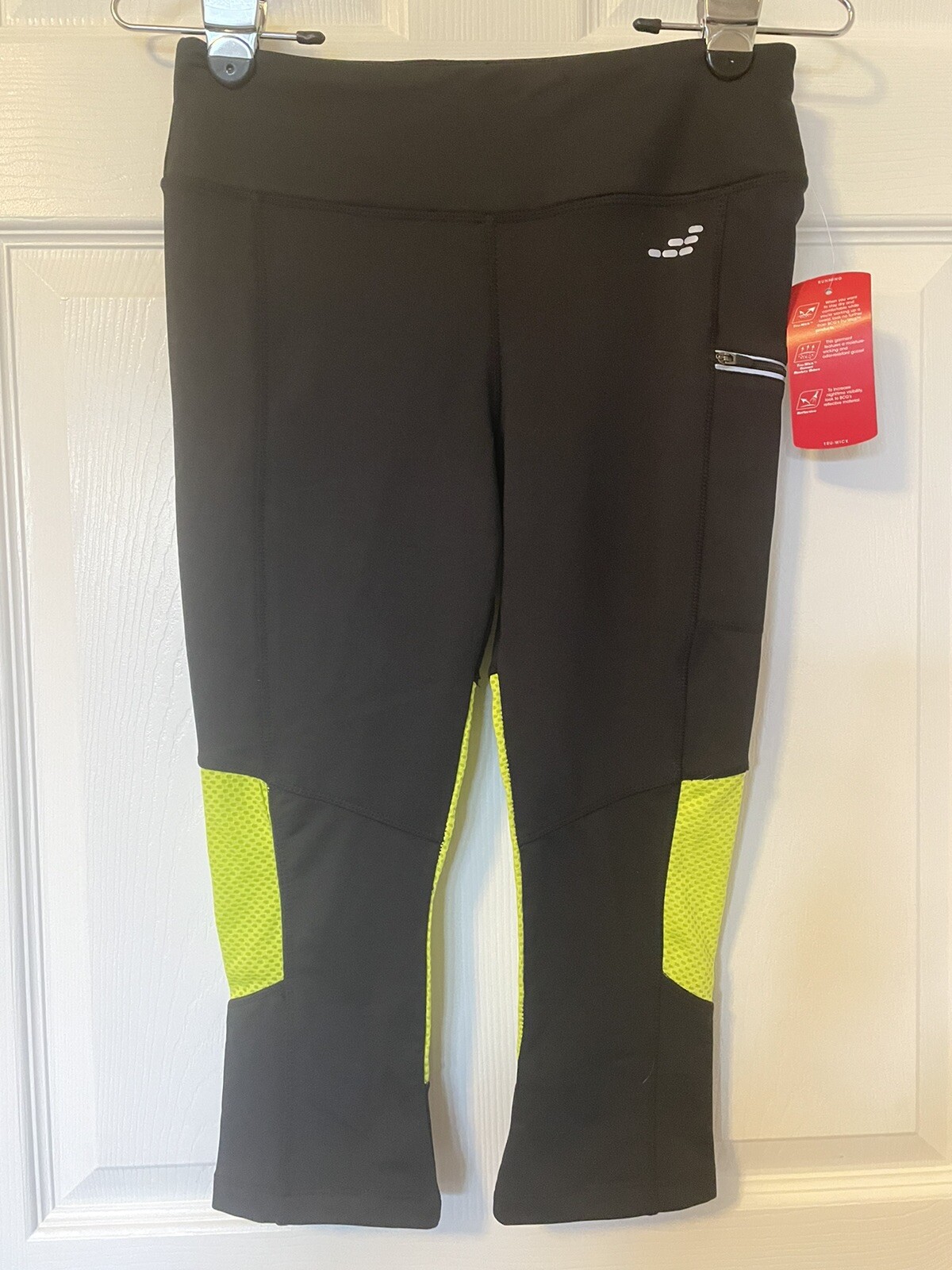 BCG Women's Capri Leggings Black with Yellow Size Small Reflective Strips  NWT | eBay