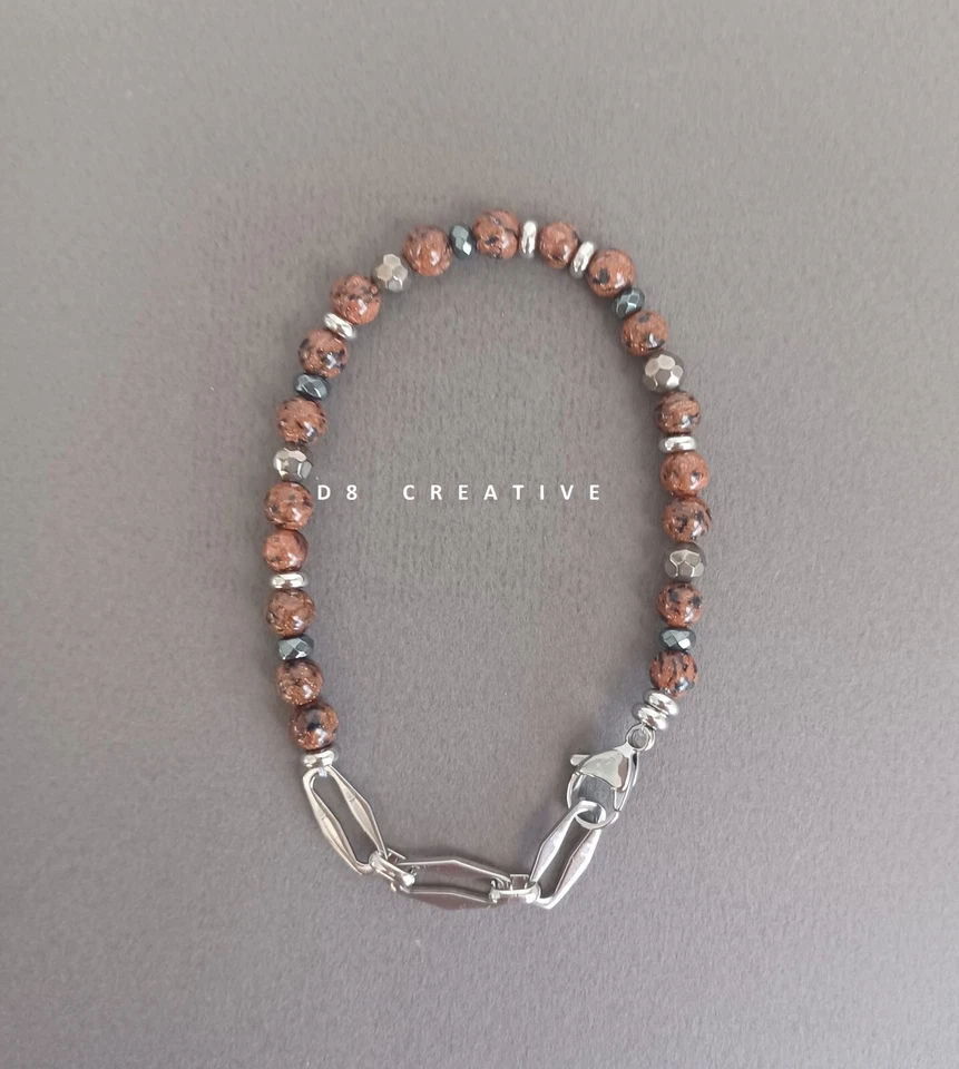 Recién Llegados - Hombre Oro Arenas Jaspe Piedra con Plata Acero Inoxidable Pulsera Foto 2 de 4