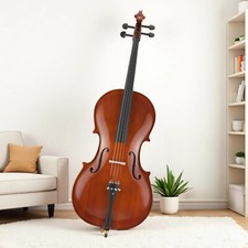 4/4 Full Size Solid Spruce Top Acoustic Beginner Cello Set - Strings, Gloss