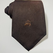 Vintage Brooks Brothers First Label Solid Brown Repp Silk Tie Fleece Logo 57x3.7
