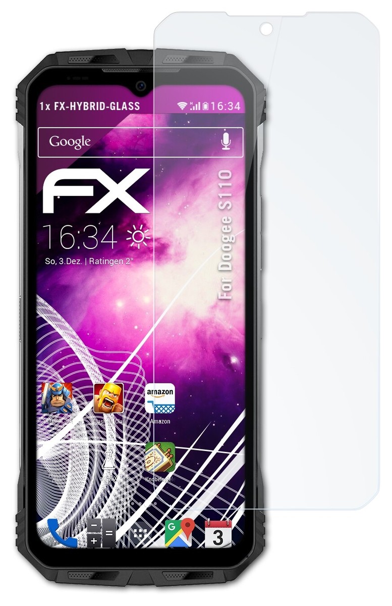 Protection D'écran AtFoliX FX-Hybrid-Glass Pour Doogee S51 – 9H Anti-rayures Et Anti-chocs – Neuf Avec Accessoires