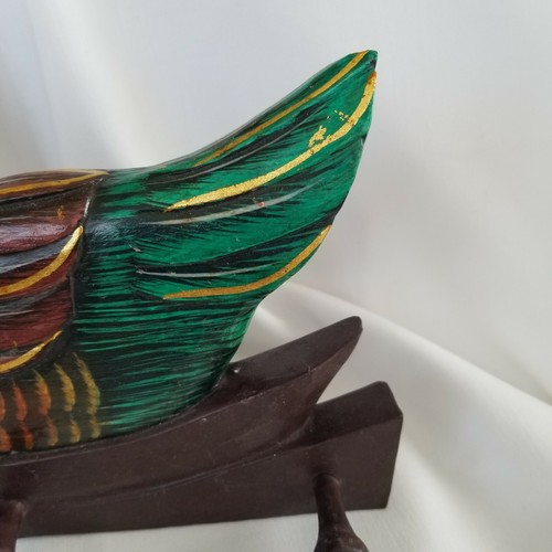 Wood Bird Key Holder Rack 8" Wall Mounted Hand Painted Bird Towel Holder - Picture 6 of 9