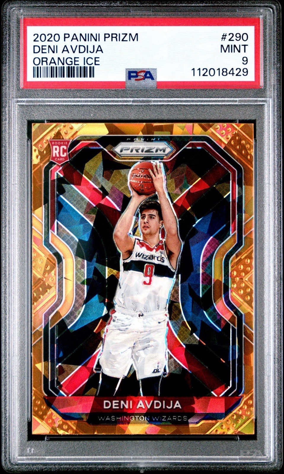 2020-21 Panini Prizm Deni Avdija #290 Orange Ice Prizm (RC) PSA 9