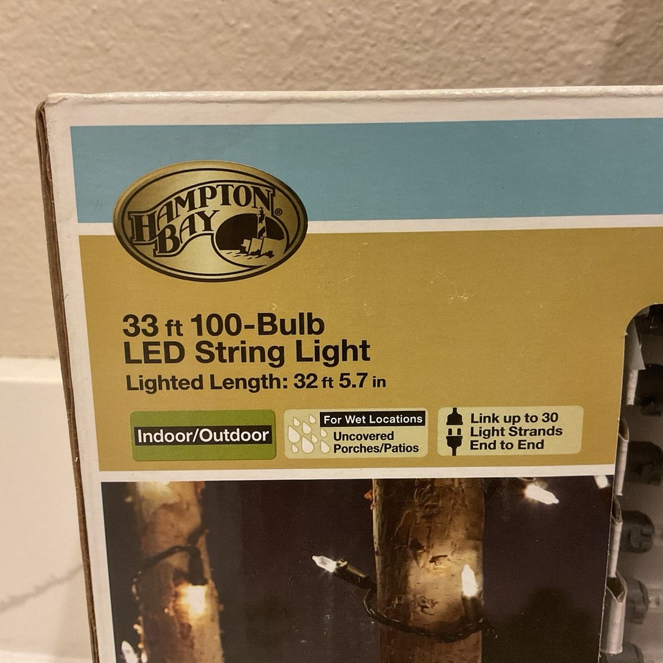 Hampton Bay 33 ft 100-Bulb LED String Lights In/Outdoor, ALL 4 Boxes ...