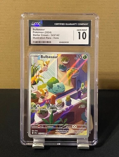 CGC 10 GEM MINT Bulbasaur 143/142 Stellar Crown Illustration Rare Holo Pokémon