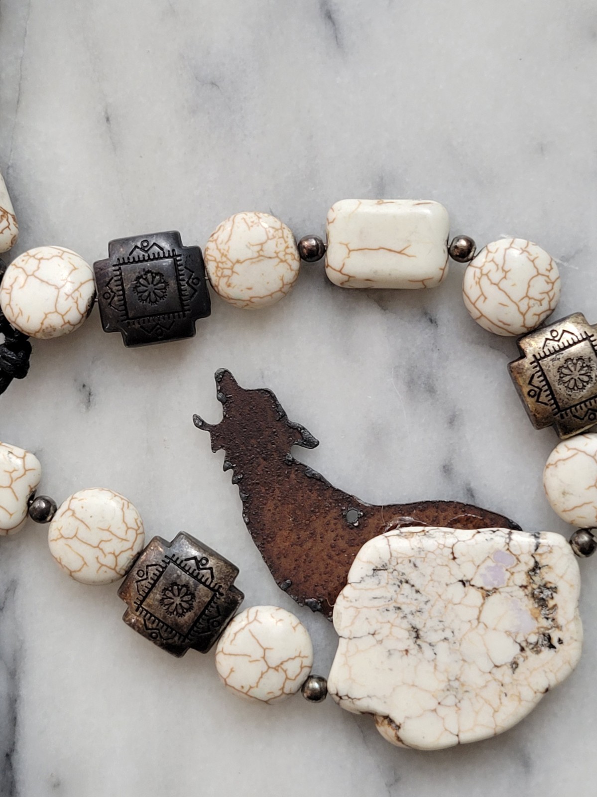 Native Looking Statement Necklace, Magnesite, Sil… - image 5