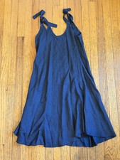 Tempo Paris Dress Womens Medium Blue Gray Linen Tie Strap Midi Sundress