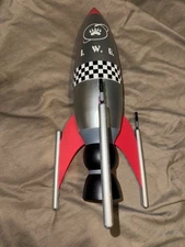 Rocket Ship IWG I.W.G. Silver Red As is with Space Cat Figure Astro World