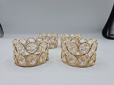 Crystal Beads Gold Color Metal Tealight Candle Holders Wedding Table Decor 4 Pcs