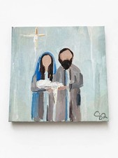 Contemporary Nativity Family Portrait Acrylic Painting on Canvas - Signed