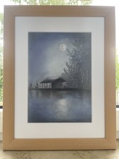 MONDLICHT,Pastelgemälde,Selbst gemalt, entspiegelter Antireflex Kunstglasscheibe