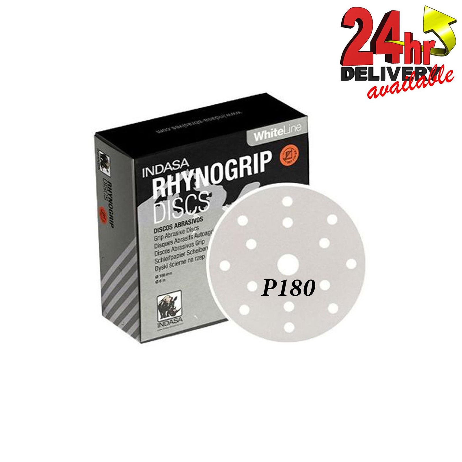 Indasa 39234 Rhynogrip Whiteline Discs 150mm 15 hole P180 Grit Pack 50