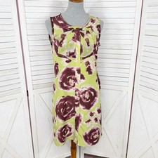 Simply Vera Wang Dress Women 6 Green Burgundy Floral Bow Front Sleeveless Shift