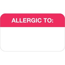 Allergy Warning Labels, ALLERGIC TO: - Red/White, 1-1/2" X 7/8" Roll of 250