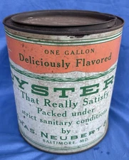 Vtg Chas. Neubert & Co Oysters Can One Gallon Baltimore MD Mermaid Graphic
