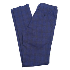 John Varvatos Street Suit Pants Mens Size 38 Slim Fit Wool Silk Linen Blue Plaid