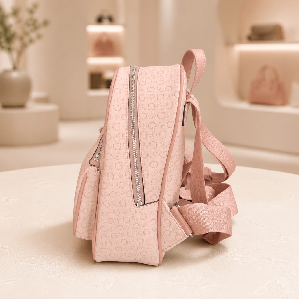 GUESS Pink Logo Mini Backpack Adjustable Straps Front Zip Pocket NWT — image 4