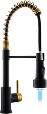 Black and Gold Led Kitchen Faucet with Pull Down Sprayer  Single Hole Sink