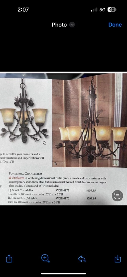 VAXCEL H0170 Sierra 6 Light Bronze Rustic Pinecone Chandelier Ponderosa - Image 2 of 3