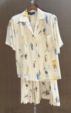 HTF Vintage 80-90  s Ralph Lauren SILK 2pc skirt/blouse GOLFING theme set Size 6