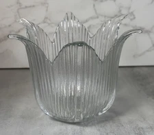 Vintage Clear Ribbed Tulip Shaped Glass Votive Candle Holder Portugal