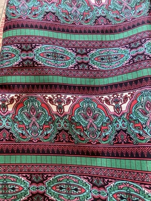 RJR FABRICS VTG Jinny Beyer Yuletide Fabric Borders Striped Green Mauve Teal Red Black BTY