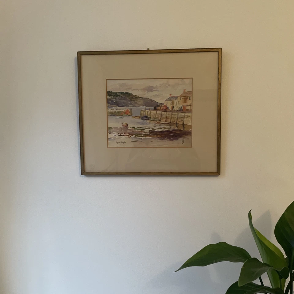 Framed Vintage Watercolour, Lyme Regis, Signed ‘N P’ - Bay, Boats & Warehouses - Image 3 of 4