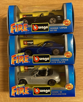 Bburago Street Fire 1:43 Lot Of 3 Dodge Viper BMW M Roadster Dodge Viper Coupe
