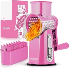 SUSTEAS Rotary Cheese Grater with Handle - Vegetable Shredder 5 Pink 