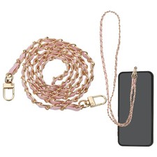 Phone Lanyard, 47" Crossbody Phone Gold Chain Strap with Tether Tab, Pink