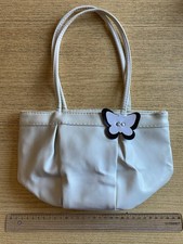 BORSA A MANO DONNA BIANCA ECOPPELLE ZIP DOPPIO MANICO APPLICAZIONE FARFALLA - B8