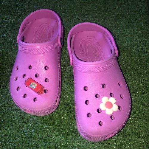 Crocs Girls Youth Size J3 Classic Clog Slip On Sandals Pink - Picture 2 of 13