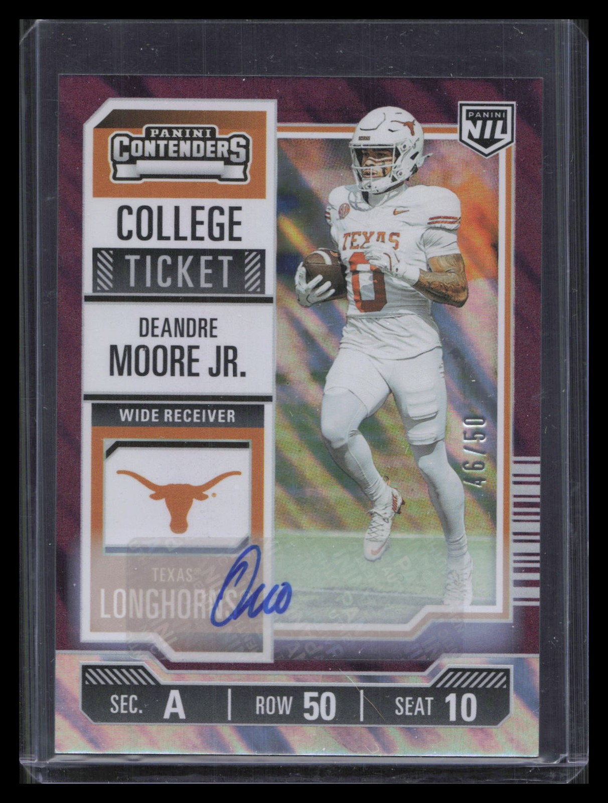 DeAndre Moore Jr. Auto 2025 Panini NIL Texas Longhorns #6 Purple #/50