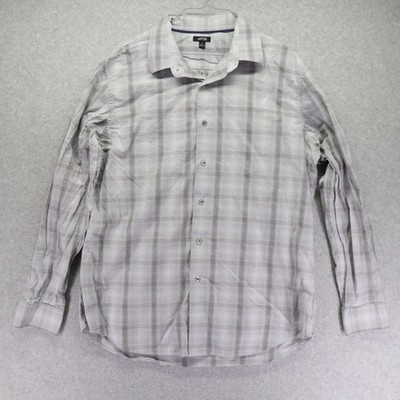 Apt 9 Shirt Mens Large Business Casual Button Up Gray Plaid Long Sleeve
