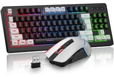 Wireless Gaming Keyboard and Mouse Combo, RGB Rainbow Backlit Rechargeable Ba...