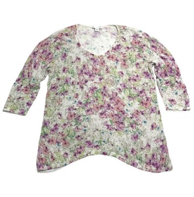 J.Jill Women Linen Blend Floral Print 3/4 Sleeve Top Sz Small Multicolor Sweater