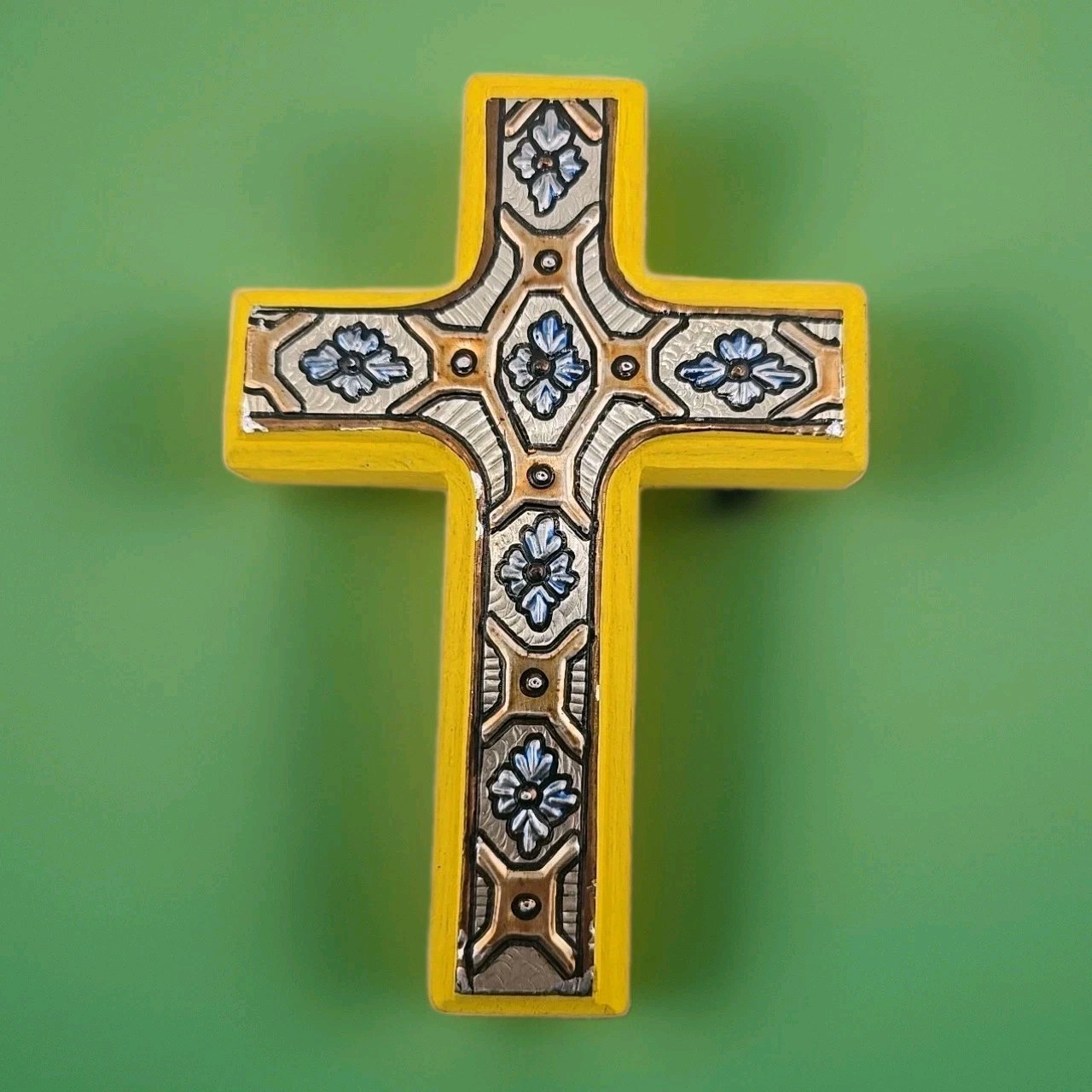 Antique Hand Crafted , Hand Painted , Wooden Wall Hanging Holy Cross