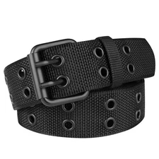 59'' Big and Tall Size Double Prong Belt Black Grommet Nylon Belts for Men Un...