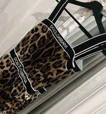 Dolce & Gabbana D&G Silk Mini Dress Leopard Print Logo Elastic Straps IT38 XS