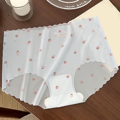Soft Ice Seide Mid Waist Unterwäsche für Damen mit schönem Blumenmuster