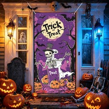 Halloween Door Cover, Fabric Front Door Porch Sign for Halloween Party Hallowe