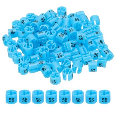 100 nummerierte Etiketten 58 für Kleiderbügel, passend für 3mm Schaft, blau