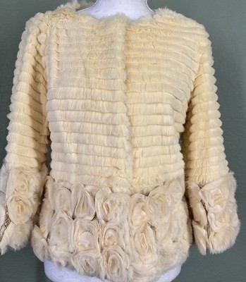 Luxurious Sheared Rabbit Fur, Chiffon & Lace Floral trim, Size S/M