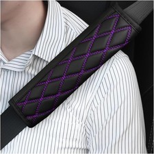 Car Seat Belt Pads, 2PCS Leather Seatbelt Covers Protect Your Neck Black/Purple