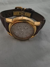 ESQ Swiss by Movado Men’s Chrono36mm Gold Plated w/White Date Dial Leather Strap