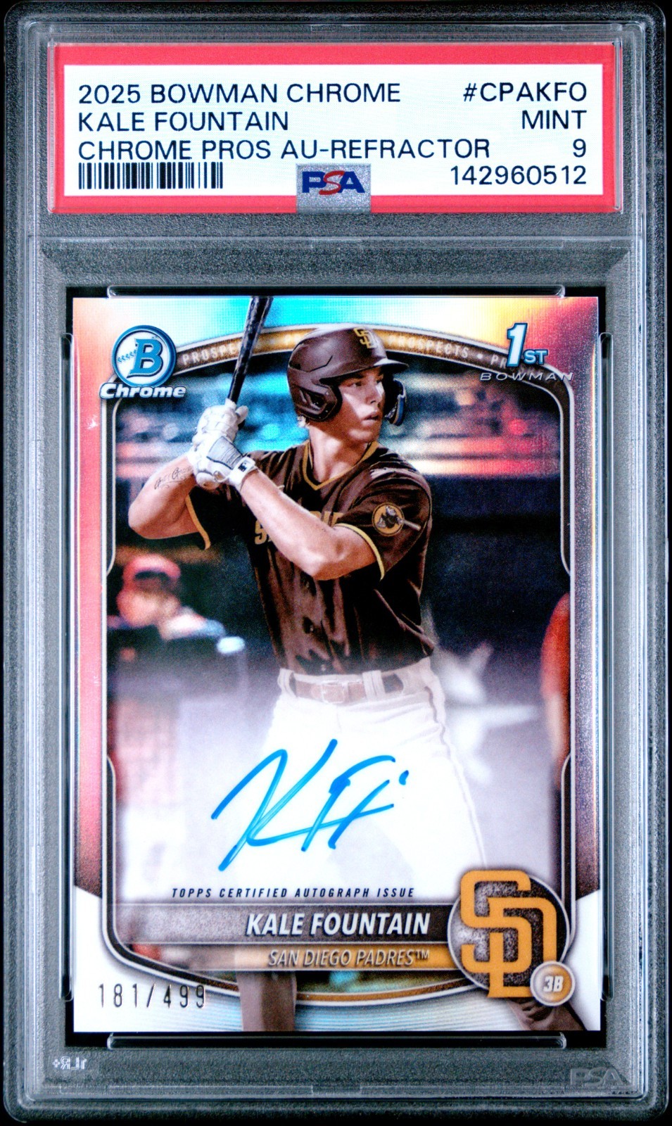 2025 Bowman Chrome Kale Fountain 1st Bowman Refractor Auto /499 PSA 9 POP 5